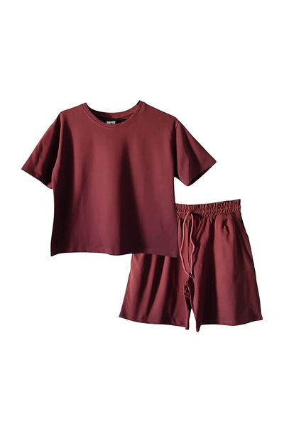 VivaJoy Women's Burgundy Pique Modal Fabric Shorts Bottom Top Set