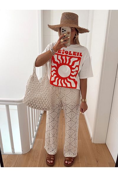 Jose Clothing White Premium Soleil Series Oversize Cut Organic Cotton Short Sleeve Printed T-Shirt