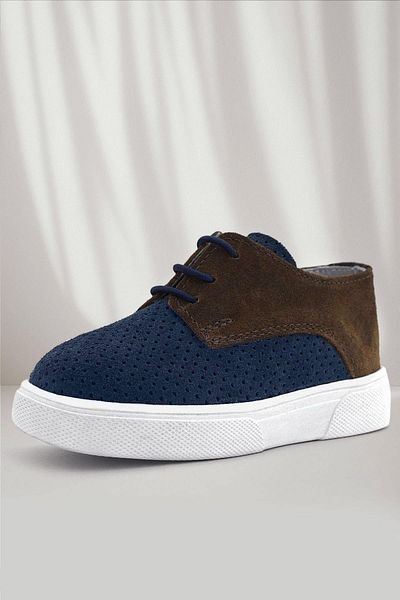 Rakerplus Genuine Leather Navy Blue Brown Elastic Boy's Casual Shoes