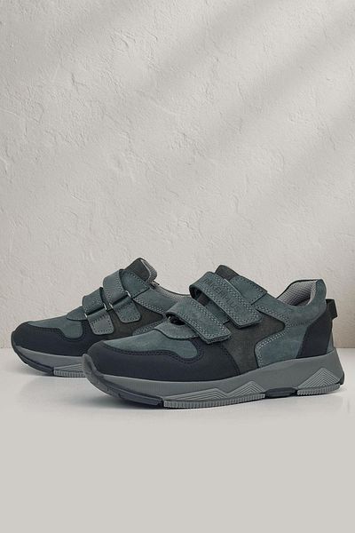 Rakerplus Adidași pentru copii gri închis și negru - piele naturală, pantofi sport cu velcro