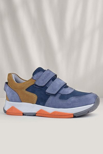 Rakerplus Pantofi sport pentru copii, piele naturală, albastru, piele de căprioară, maro, cu velcro
