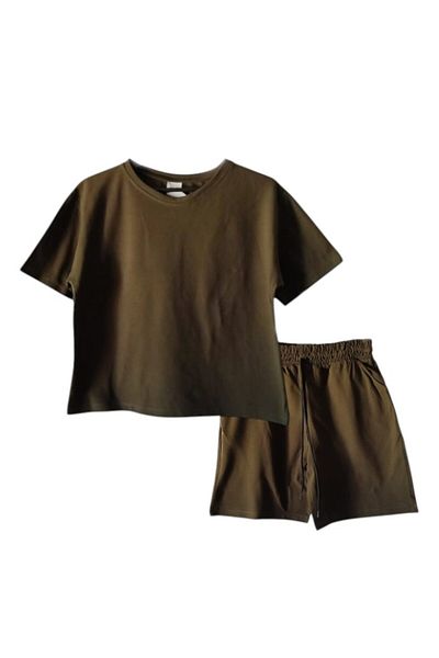 VivaJoy Women's Khaki Pique Modal Fabric Shorts Bottom Top Set