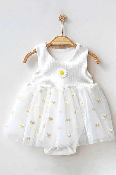 AyCaTa Baby Girl Daisy Embroidered Summer Tulle Cotton Bodysuit Dress