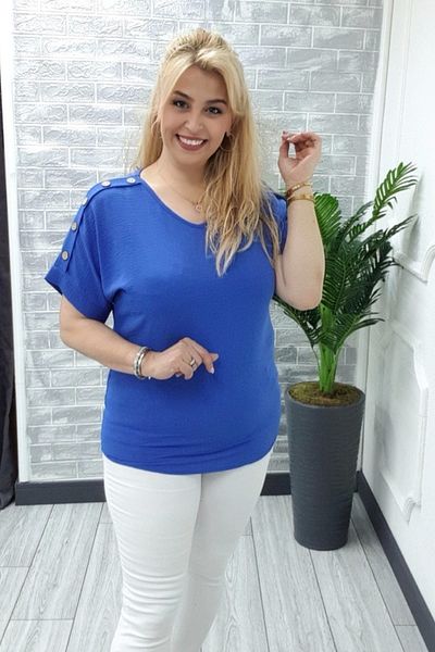 Bİ.GİYSEN Women's Blue Large Size Shoulder Button Detailed Lycra Buluz