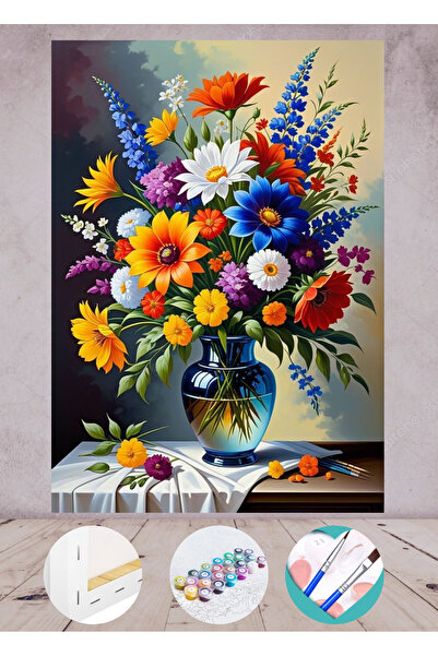 Puzzle Sayılarla Boyama Numaralı Tuval Seti Fırça Boya Dahil 35x50 Cm Masada ...