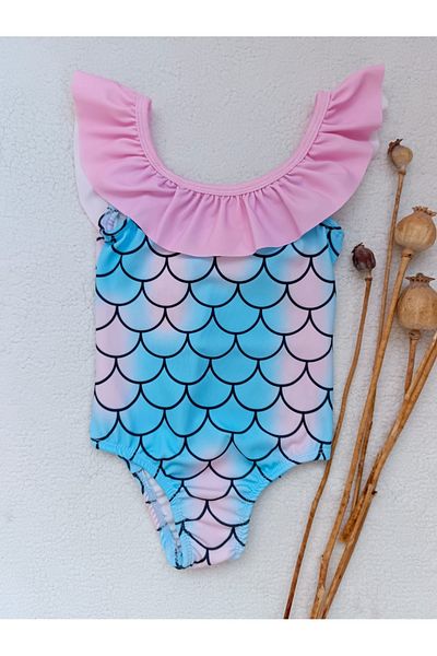 Bilge Trend Costum de baie pentru fete cu model sirenă cu volane