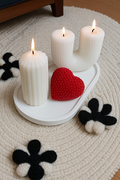 aymumi home Modern Tasarım 3'lü Mum Seti – U Şekilli, Kalpli ve Silindir Mumlar