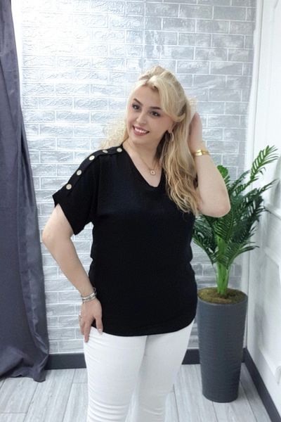 Bİ.GİYSEN Women's Black Large Size Shoulder Button Detailed Lycra Buluz