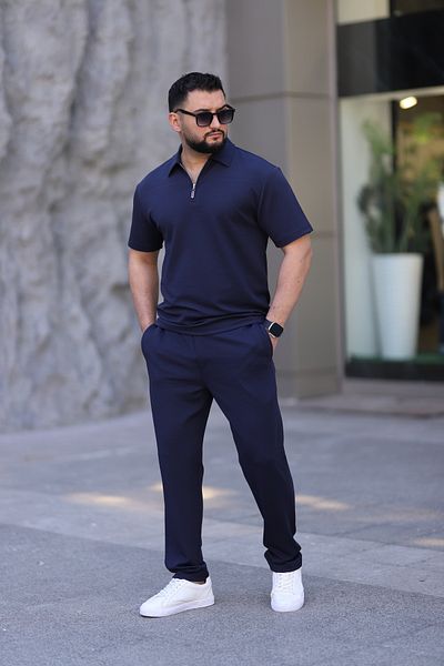 cto your style Men's Polo Neck T-Shirt Comfortable Tooling Zipper Detailed Bottom Top Suit