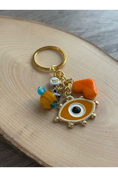 Bestofcase Orange Heart and Eye Detailed Keychain