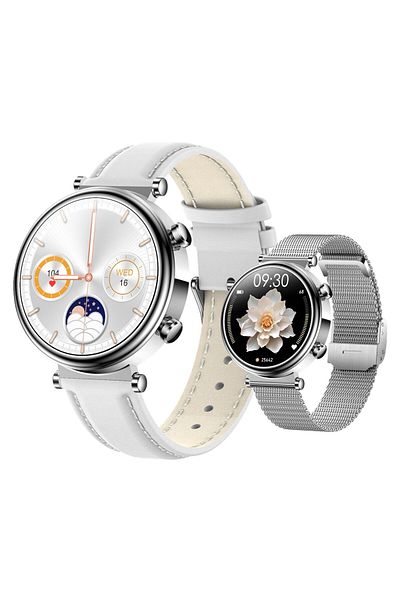 e-Wantay Smartwatch T86 Silver, 1.27" Full Touch, IP68, BT Call, Health Monitoring, 2 Bracelets Included