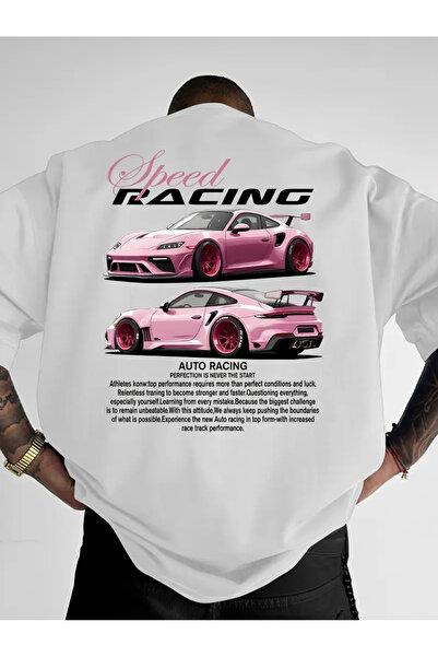 Racıng تي شيرت كبير الحجم مطبوع عليه سيارة سباق للجنسين - تي شيرت سباق كبير ا...