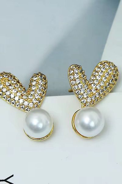 laria jewelry Heart with Stones Pearl Earrings