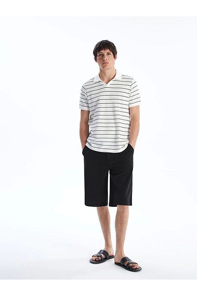 LC Waikiki Ανδρικό μπλουζάκι XSIDE Ecru Polo Collar ριγέ με υφή