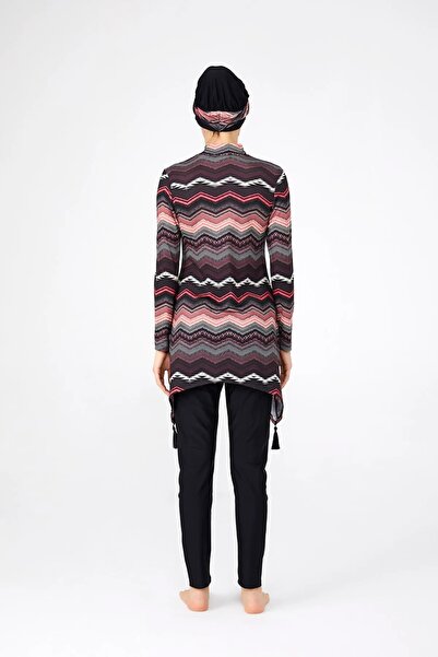 Bordomix 4270 Women's Black Patterned Tasseled Hijab Swimsuit