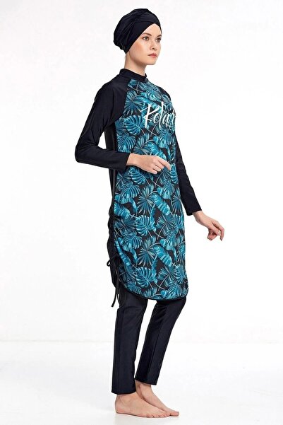 Bordomix 4307 Women's Black Adjustable Hem Relax Hijab Swimsuit