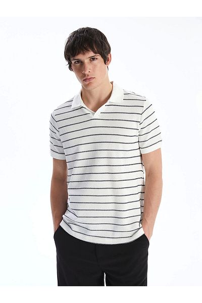 LC Waikiki Ανδρικό μπλουζάκι XSIDE Ecru Polo Collar ριγέ με υφή