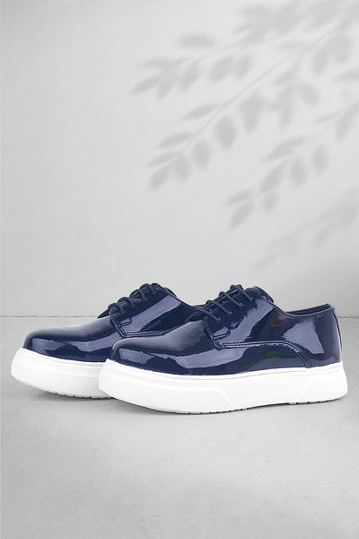 Rakerplus Derby Navy Blue Patent Leather White Sole Children's Classic Shoes