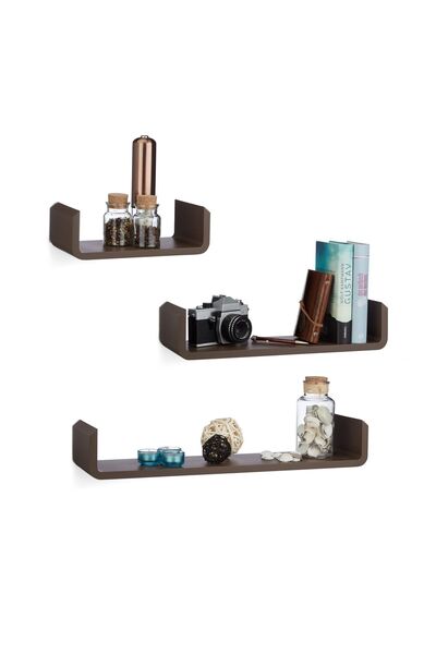 Relaxdays Set de 3 rafturi de perete, maro, din MDF, Relaxdays