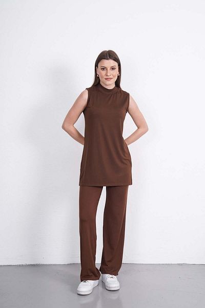 penyebizden Sleeveless Tunic & Pants Set-Brown