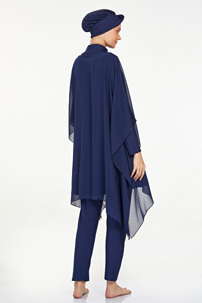 Bordomix 6038 Women's Navy Blue Tulle Cape Detailed Hijab Swimsuit