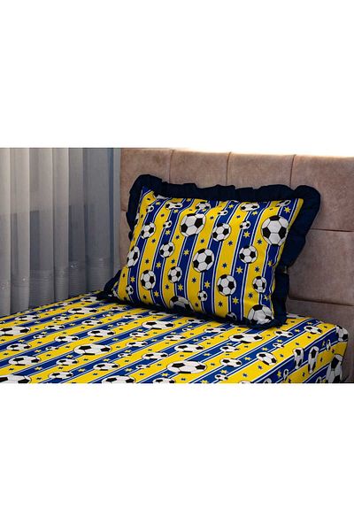 Elena textile & underwear Frilly Cotton Single Fitted Sheet (Padded) Fan Set Yellow Navy Blue