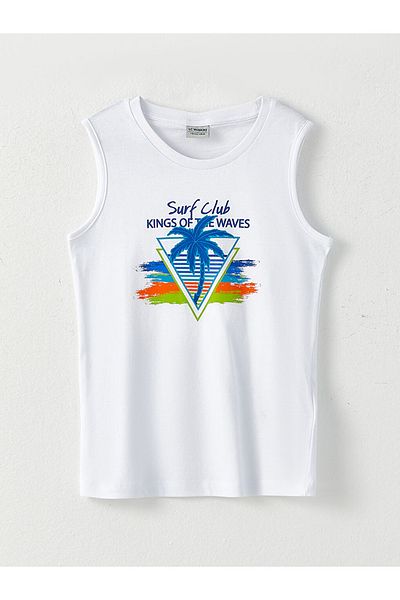 LC Waikiki Πράσινη στάμπα Crew Neck 100% Cotton Boy's Singlet και μαγιό σορτς