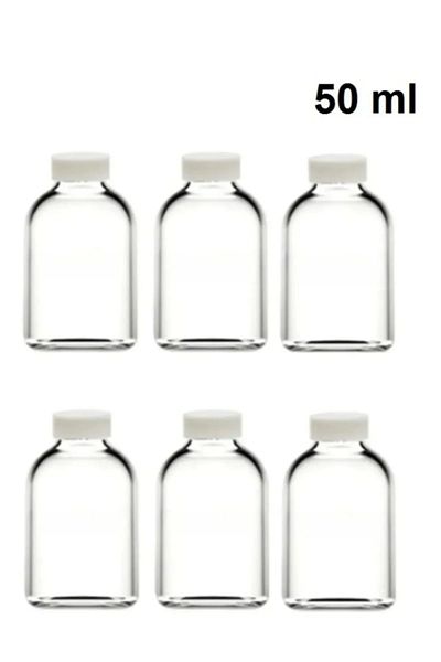 Tanemce 6Pcs Glass 50ml Mini Shot Ginger Detox Bottle with Plastic Leak Proof Lid Cologne Fragrance Ornament Small Bottle