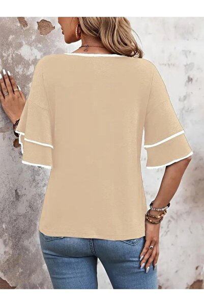 Bijuterria Γυναικεία κοντομάνικη μπλούζα βισκόζης με λαιμόκοψη