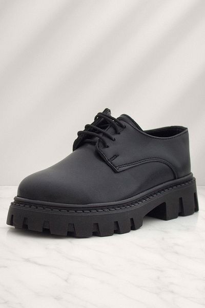 Rakerplus Black Matte Lace-Up Girl's Oxford School Shoes