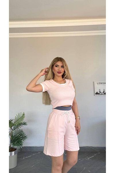 bonibon butikk Women's New Season Top Double Look Camisole Fabric Shorts High Waist Set