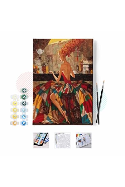 Pastelya Sayılarla Boyama Seti Çerçeveli Kasnaklı Renkli Elbise 3 40x50 cm