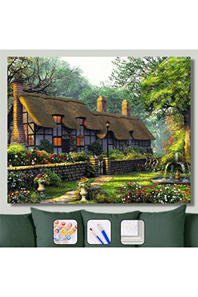 Pastelya Sayılarla Boyama Seti Çerçeveli Kasnaklı Mistik Ev 60x75 cm