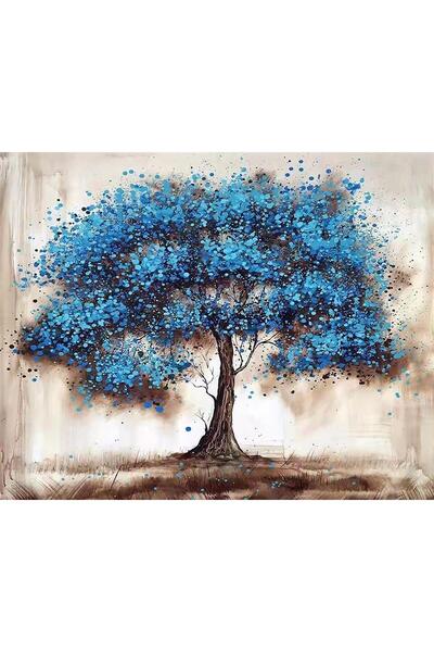 Pastelya Sayılarla Boyama Seti Çerçeveli Kasnaklı Mavi Ağaç 60x75 cm