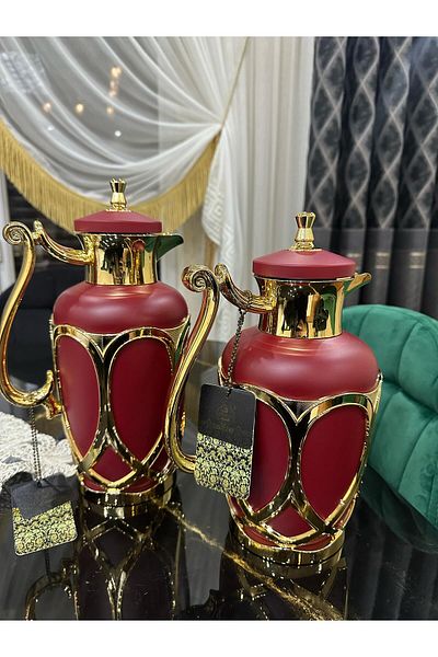 DEKOR ZÜCCACİYE HOME 2 Luxury Red Gold Tea Thermos