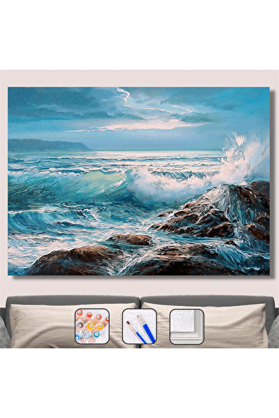 Pastelya Sayılarla Boyama Seti Çerçeveli Kasnaklı Fırtına Ve Deniz 40x50 cm