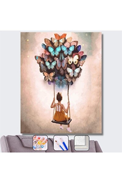 Pastelya Sayılarla Boyama Seti Çerçeveli Kasnaklı Kelebek Salıncağı 40x50 cm