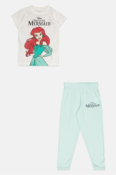 DİSNEY PRİNCESS Kids Girl 2 Piece Short Sleeve Graphic Print Top And Pajama Set, Multicolor