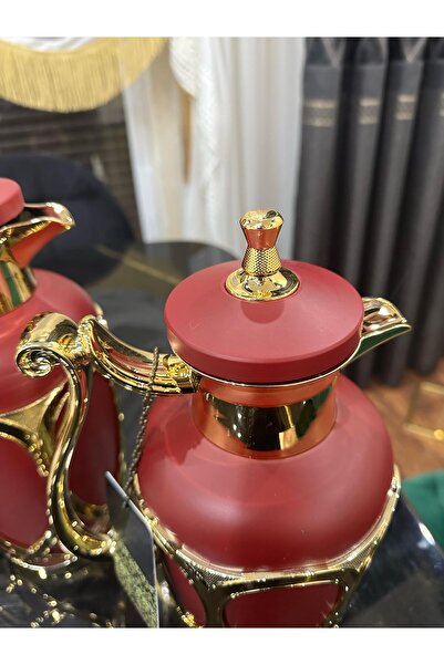 DEKOR ZÜCCACİYE HOME 2'li lüks kırmızı gold çay termosu