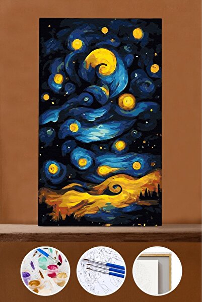 Pastelya Sayılarla Boyama Seti Çerçeveli Kasnaklı Gökyüzü Dalgaları 40x50 cm
