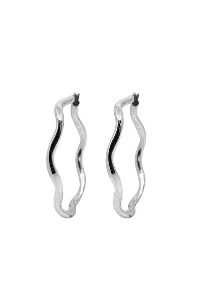 oya silver Dalgalı Geometrik Form Gümüş Kadın Halka Küpe 4.8x4.8 CM