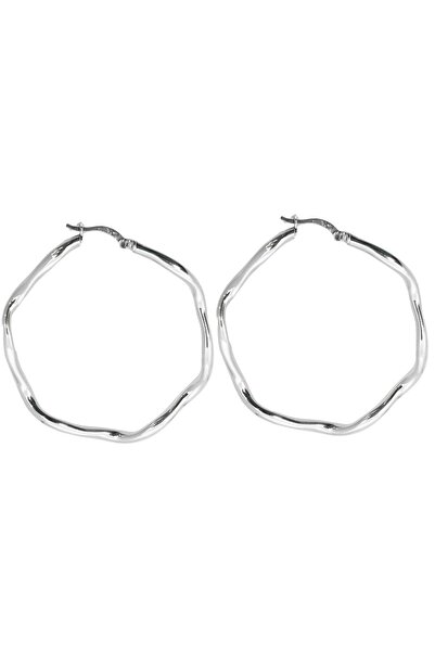 oya silver Dalgalı Geometrik Form Gümüş Kadın Halka Küpe 4.8x4.8 CM