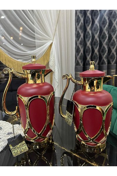 DEKOR ZÜCCACİYE HOME 2 Luxury Red Gold Tea Thermos