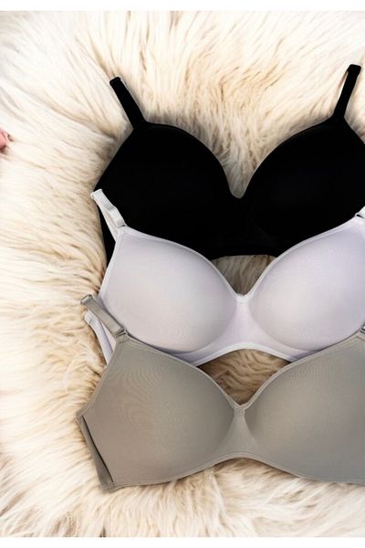 Kerem Giyim Women's Lotus (Unpadded) Underwireless Gatherer 3-Piece Bra Set