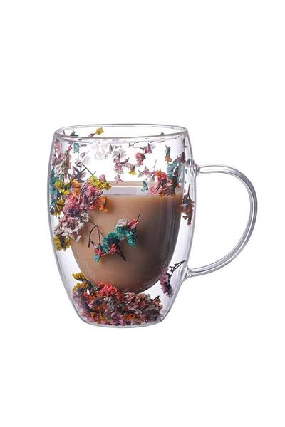 Generic Pyrex Glass Cup Two-Layer Transparent Decorated With Dried Flowers On The Inside With A Handle,300ML