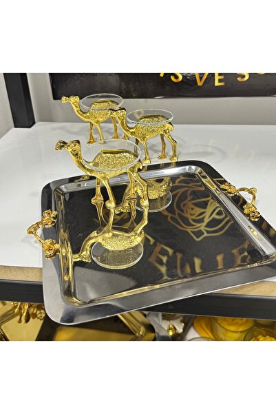 SEVA ÇELİK GOLD DEVE AKSESUARLI AYAKLI 3 ADET CAM LOKUMLUK İKRAMLIK
