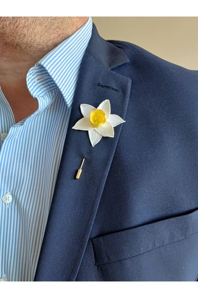 CREATİVESHOP Nergis Damat Sağdıç Yaka Iğnesi – El Yapımı Yaka Çiçeği | Polime...