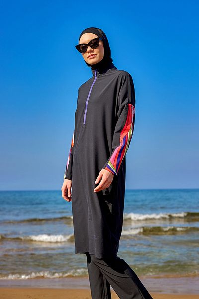 Marina Black Full Covered Hijab Swimsuit M2510 – Drainable Waist with Stopper