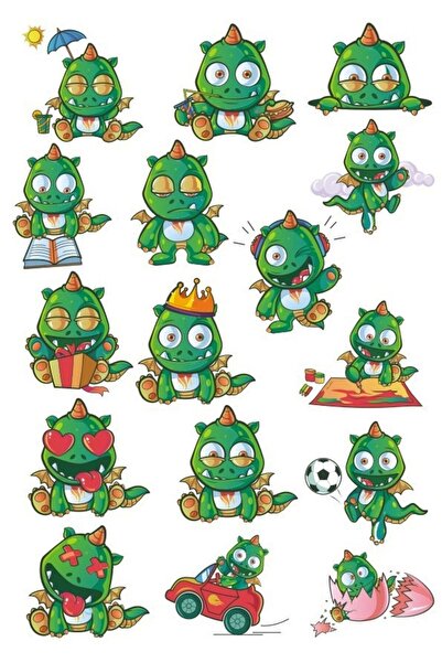 Reysa Tasarım مجموعة ملصقات تنين لطيف باللون الأخضر مكونة من 16 قطعة للهاتف و...