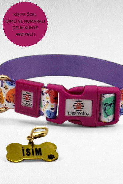 CARAMELOS İSİMLİ KÖPEK TASMASI, İSİMLİ TASMA, ORTA VE BÜYÜK IRK TASMA, KÖPEK TASMA, KİŞİYE ÖZEL TASMA, 2,5 CM